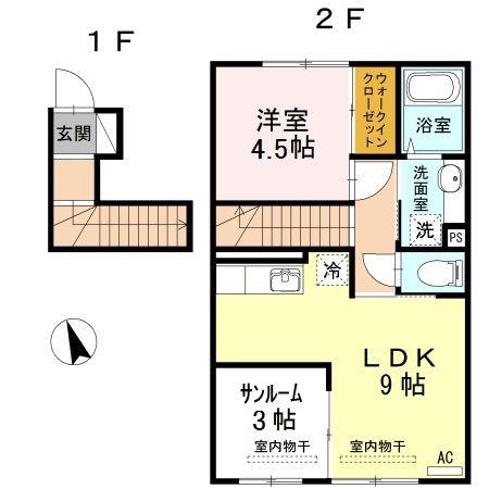 ボヌール(1LDK/2階)の間取り写真