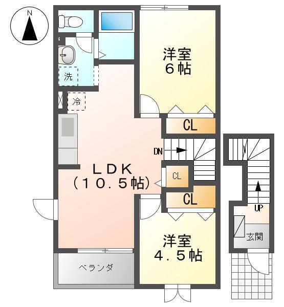 アルバエスペランサII(2LDK/2階)の間取り写真