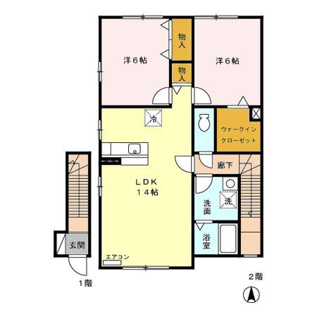 トレビュー石江(2LDK/2階)の間取り写真
