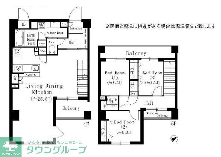 武蔵野レジデンス(3LDK/4階)の間取り写真