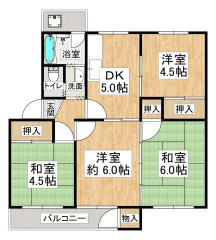 狩口台38団地27号棟(3DK/4階)の間取り写真