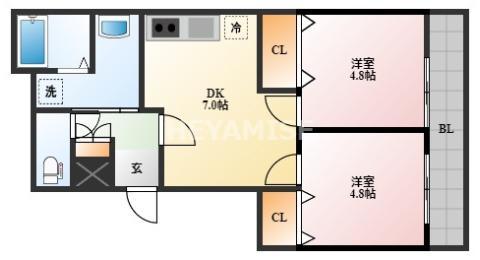 APARTMENT GRUS NAKAMACHI(2DK/2階)の間取り写真