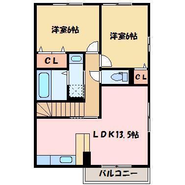 クレールメゾンC(2LDK/2階)の間取り写真