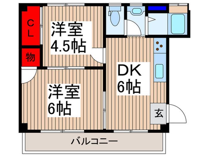 本町スカイコーポ(2DK/2階)の間取り写真