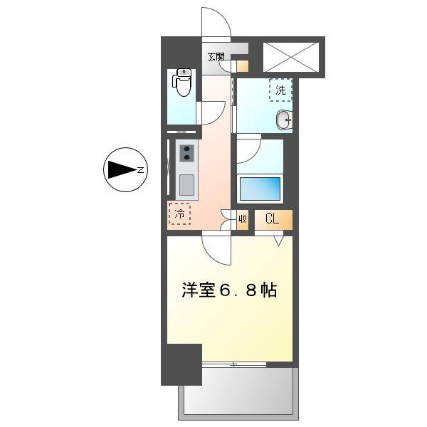 地下鉄名城線 東別院駅 徒歩6分 8階建 築5年(1K/7階)の間取り写真