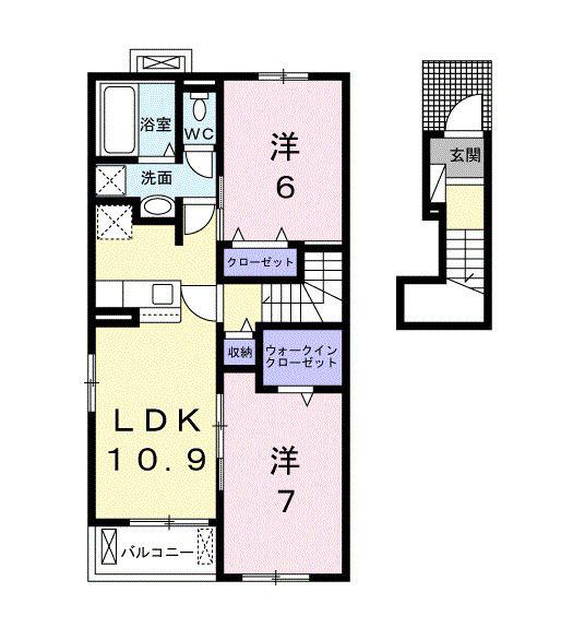 プライムローズ ガーデンII(2LDK/2階)の間取り写真