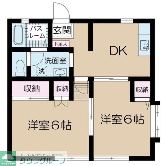 サニーヒル港南B棟(2DK/1階)の間取り写真