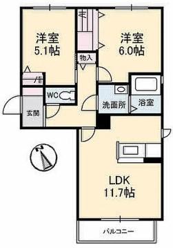 ストロベリー・フィールズ(2LDK/2階)の間取り写真