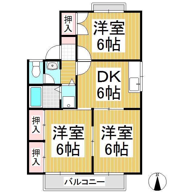 屋代ハイツB(3DK/2階)の間取り写真