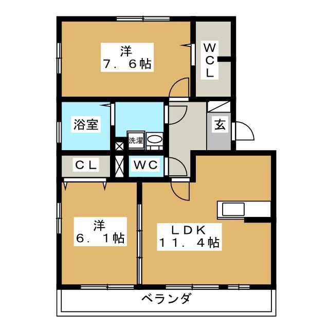 セントラルアヴェニューB(2LDK/1階)の間取り写真