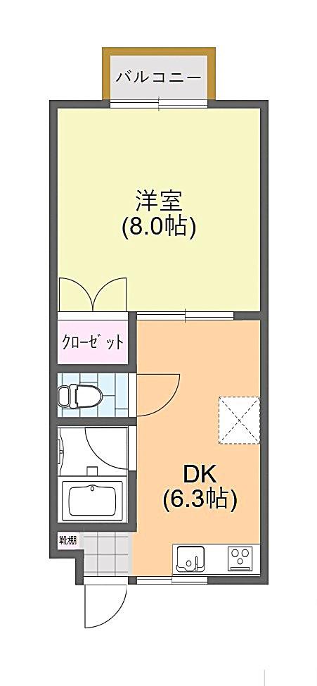 コーポ・グローリーI(1DK/2階)の間取り写真