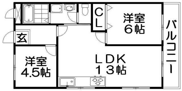 レオハイム木屋(2LDK/5階)の間取り写真