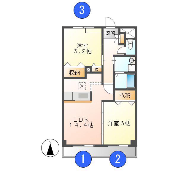 ラ・フレージア(2LDK/3階)の間取り写真