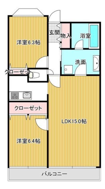 東仙台六番館(2LDK/1階)の間取り写真