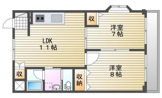 第2岸本マンション(2LDK/1階)の間取り写真