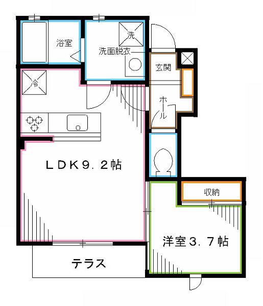 BONHEUR(1LDK/1階)の間取り写真
