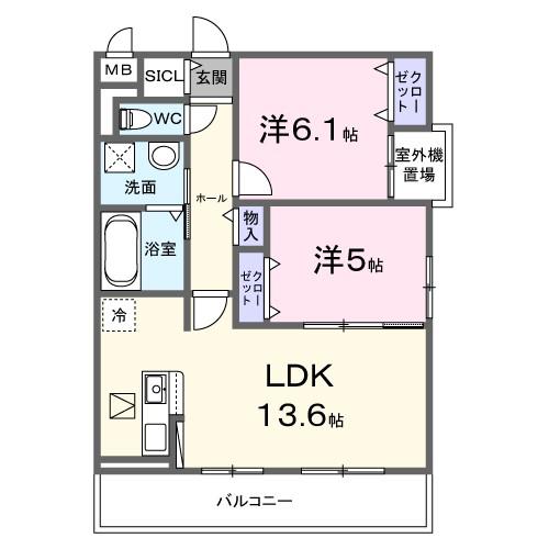 フロレスタ湘南 III(2LDK/1階)の間取り写真