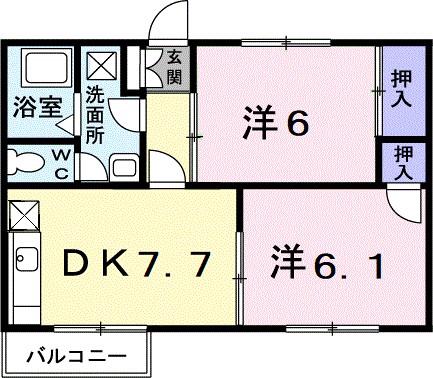 S.S クニヤン(2DK/1階)の間取り写真