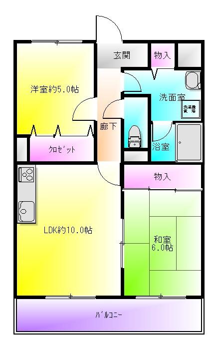 アビタシオン岸田(2LDK/3階)の間取り写真