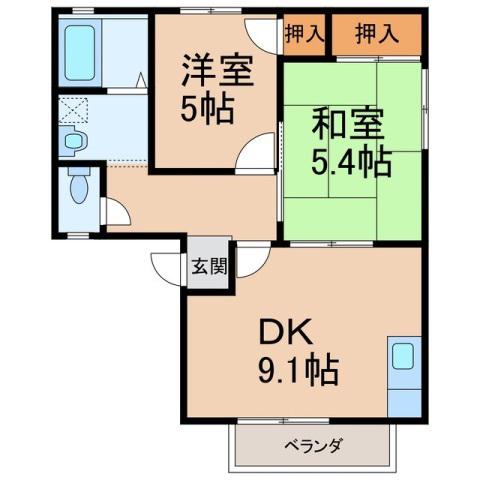 ガーデンハイツ小二里(2DK/2階)の間取り写真