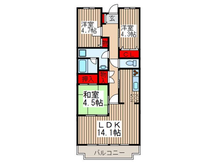 オーチャードヴィレッヂ(3LDK/1階)の間取り写真