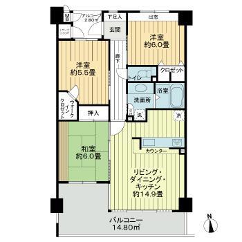 サーパス大友第2(3LDK/3階)の間取り写真