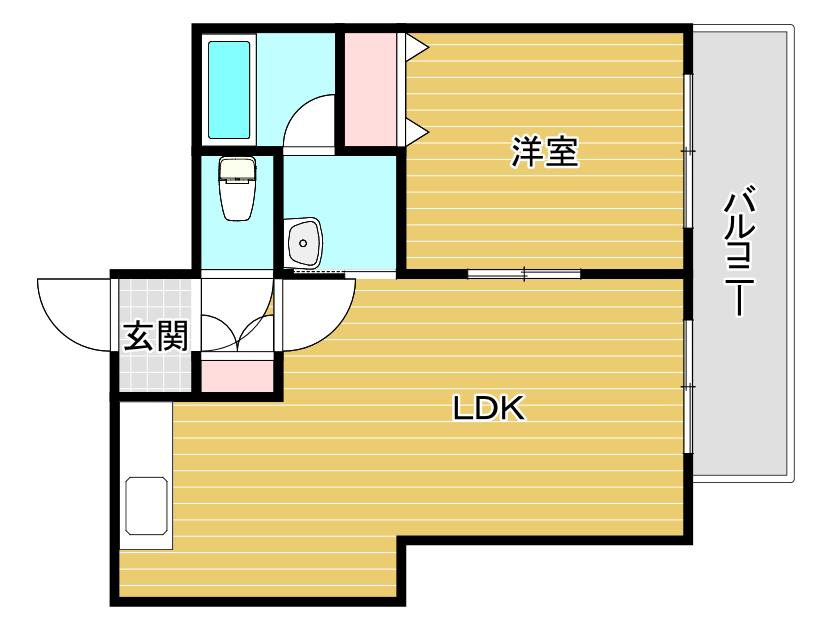 ヴィラウエスト難波(1LDK/4階)の間取り写真