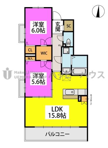 アミューザン鳥栖宿町(2LDK/2階)の間取り写真