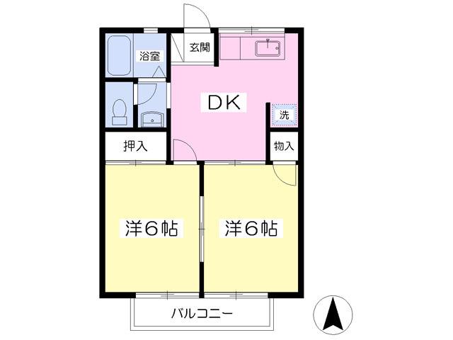 コーポ平野 B(2DK/1階)の間取り写真