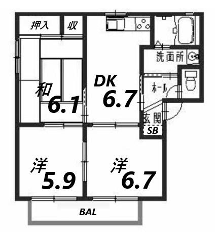 SERIE(3DK/2階)の間取り写真