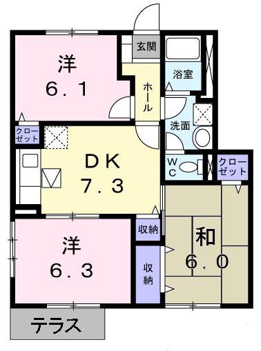 リヴィエール岩出II(3DK/1階)の間取り写真