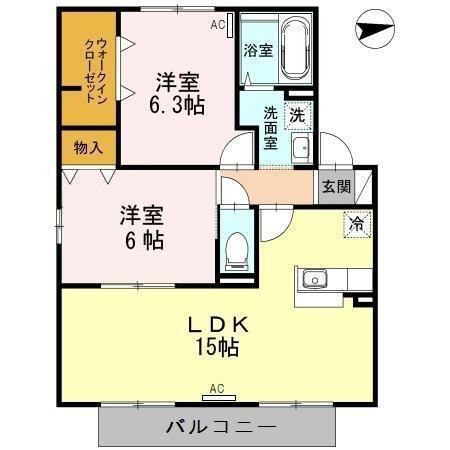 セジュール清少納言C棟(2LDK/2階)の間取り写真