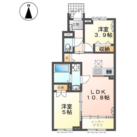 岐阜市芋島F様アパートA棟(2LDK/1階)の間取り写真