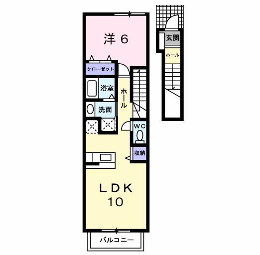 フィオーレ長行東二番館(1LDK/2階)の間取り写真