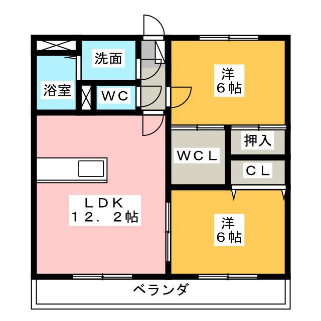 グランドゥール(2LDK/2階)の間取り写真
