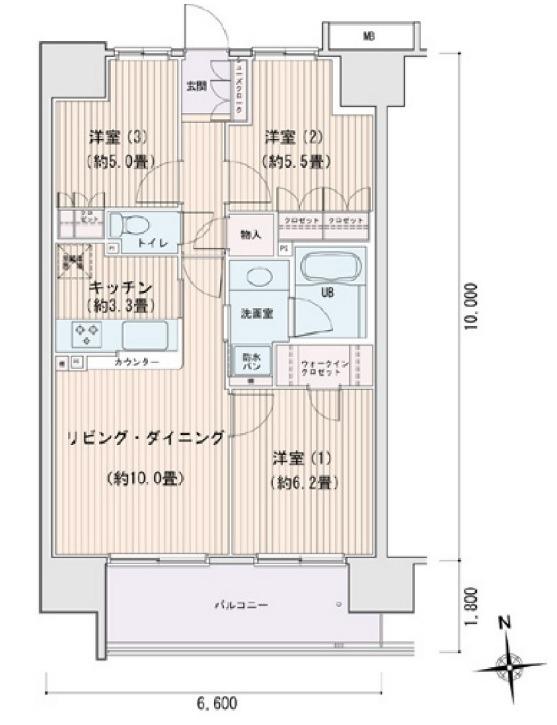 エスティメゾン豊洲(3LDK/6階)の間取り写真