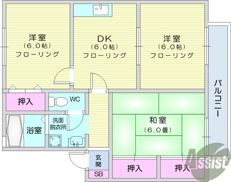 マルベリー・コートⅡ(3DK/2階)の間取り写真