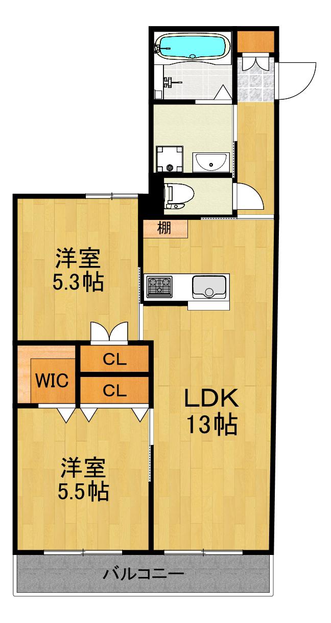 アズール(2LDK/2階)の間取り写真