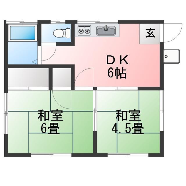 さざ波と貝がらココマーレ平塚(2DK/2階)の間取り写真