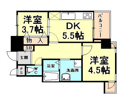 芦屋打出アーバンライフ(2DK/9階)の間取り写真