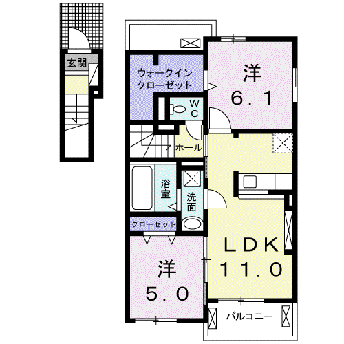 エスポワ一ルC棟(2LDK/2階)の間取り写真