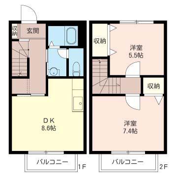 クリプトメリア(2DK/1階)の間取り写真