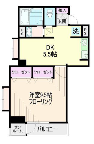 黄楊の木コート(1DK/2階)の間取り写真