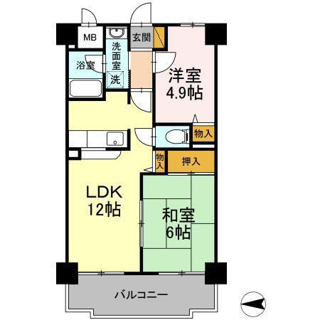 フジヴェール法蓮寺山(2LDK/4階)の間取り写真