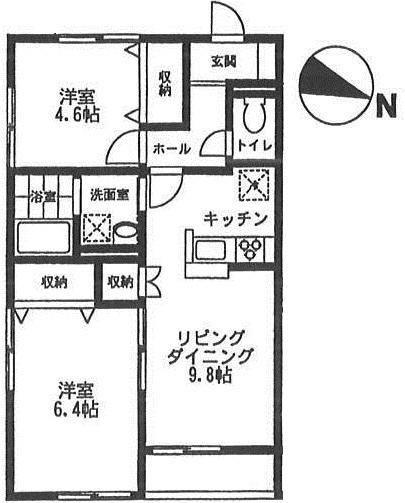 オーチャード・アパートメントD棟(2LDK/2階)の間取り写真