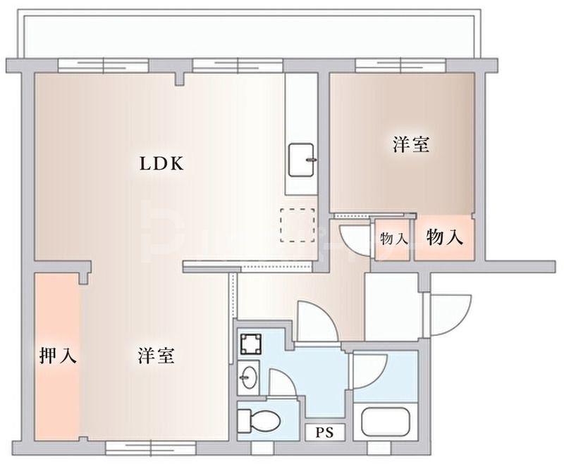 大津ヶ丘団地 2号棟(2LDK/3階)の間取り写真