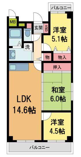 エリーナ宝塚(3LDK/3階)の間取り写真