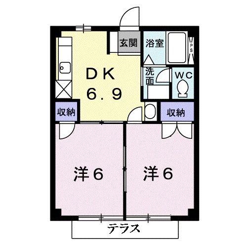 リバーサイド十日市場(2DK/1階)の間取り写真