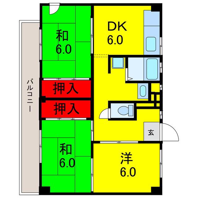 ビレッジハウス市原(3DK/1階)の間取り写真