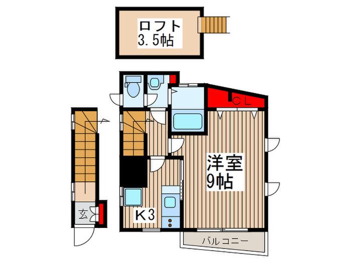 ソシア安行慈林(1K/2階)の間取り写真